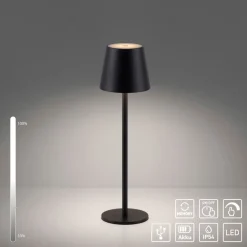 JUST LIGHT. Euria LED-bordlampe, svart, jern IP54