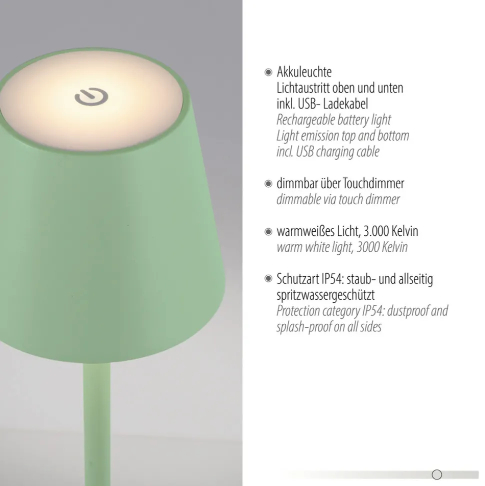 JUST LIGHT. Euria LED-bordlampe, grønn, jern, IP54