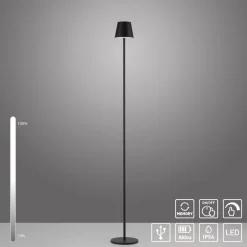 JUST LIGHT. Euria LED-gulvlampe, svart, jern, IP54