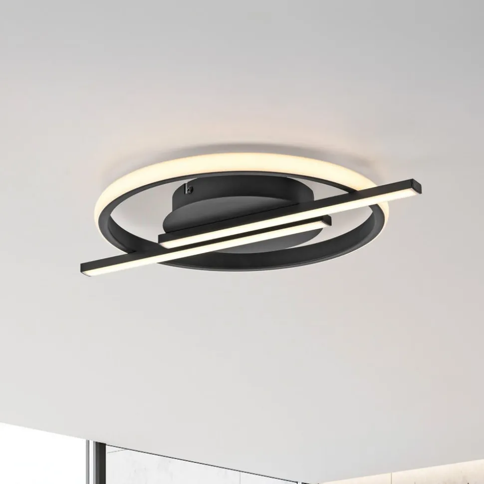 JUST LIGHT. Korsa LED-taklampe, svart, Ø31 cm, dimbar