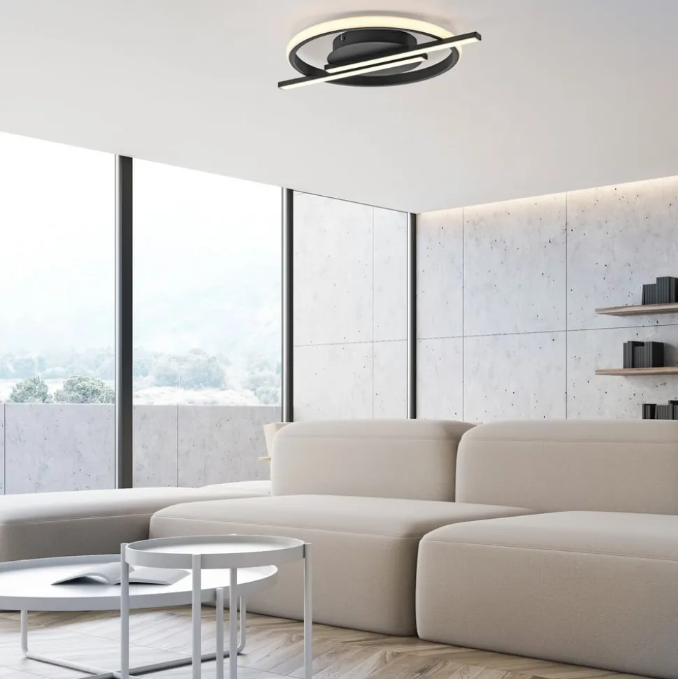 JUST LIGHT. Korsa LED-taklampe, svart, Ø31 cm, dimbar