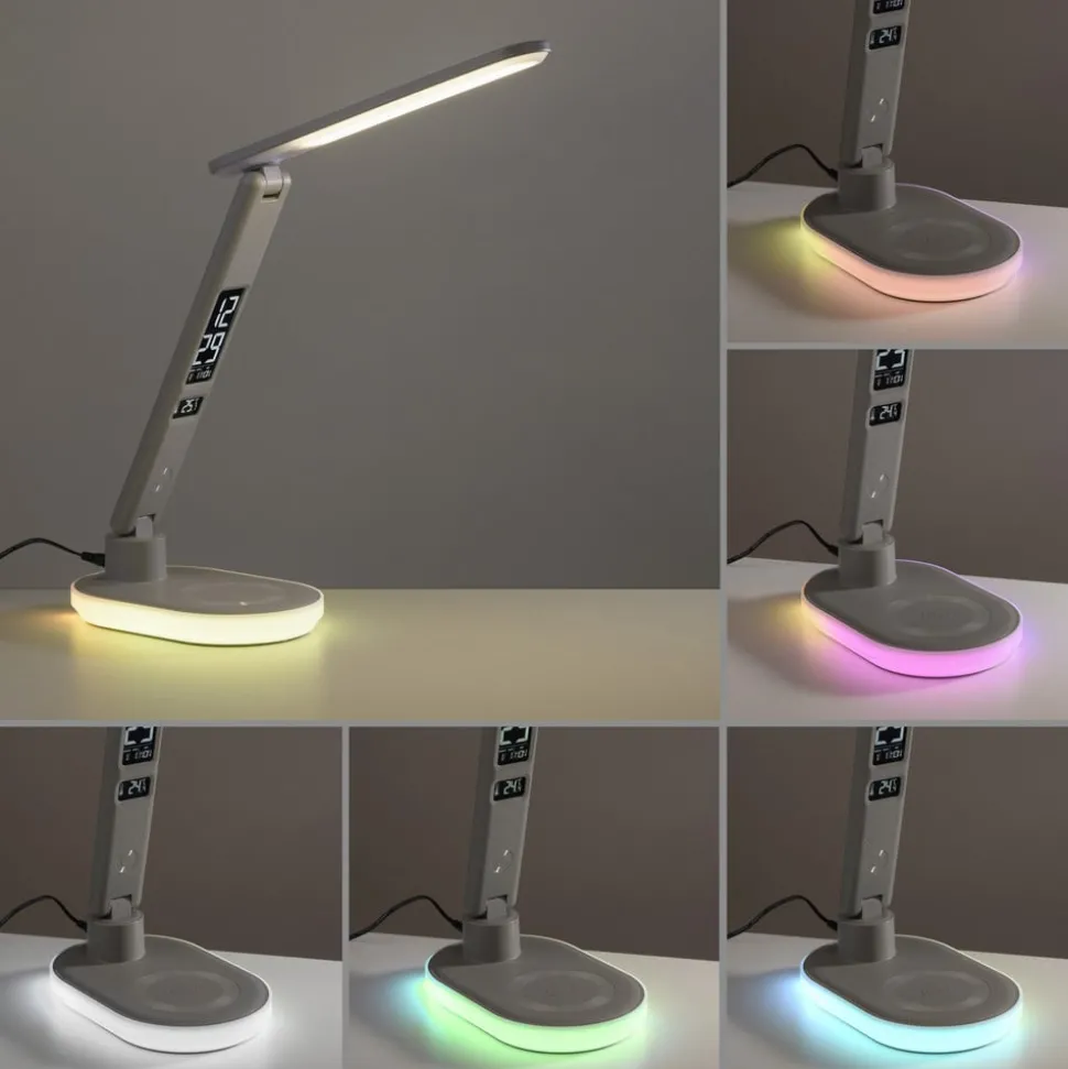 JUST LIGHT. LED-bordlampe Tina, ABS, CCT, RGB, hvit