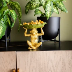 KARE Banana Leaf dekorativ skål, gull/grønn, håndmalt