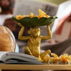 KARE Banana Leaf dekorativ skål, gull/grønn, håndmalt