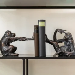 KARE Bokstøtte Monkey, polyresin, svart, sett med 2 stk
