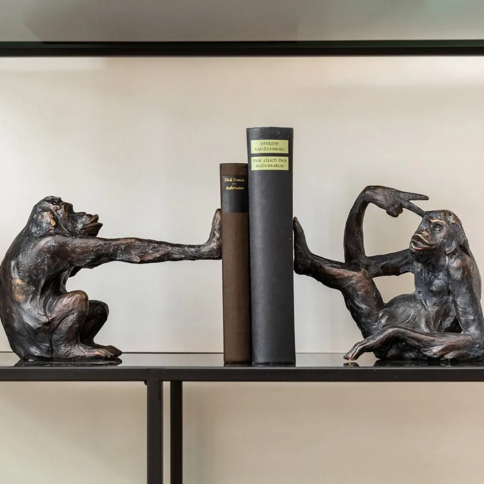 KARE Bokstøtte Monkey, polyresin, svart, sett med 2 stk