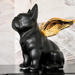 KARE dekorativ figur Sittende engelhund, svart/gull, steintøy