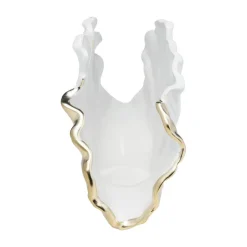 KARE Ginkgo Elegance-vase, høyde 18 cm, steintøy, hvit, gull