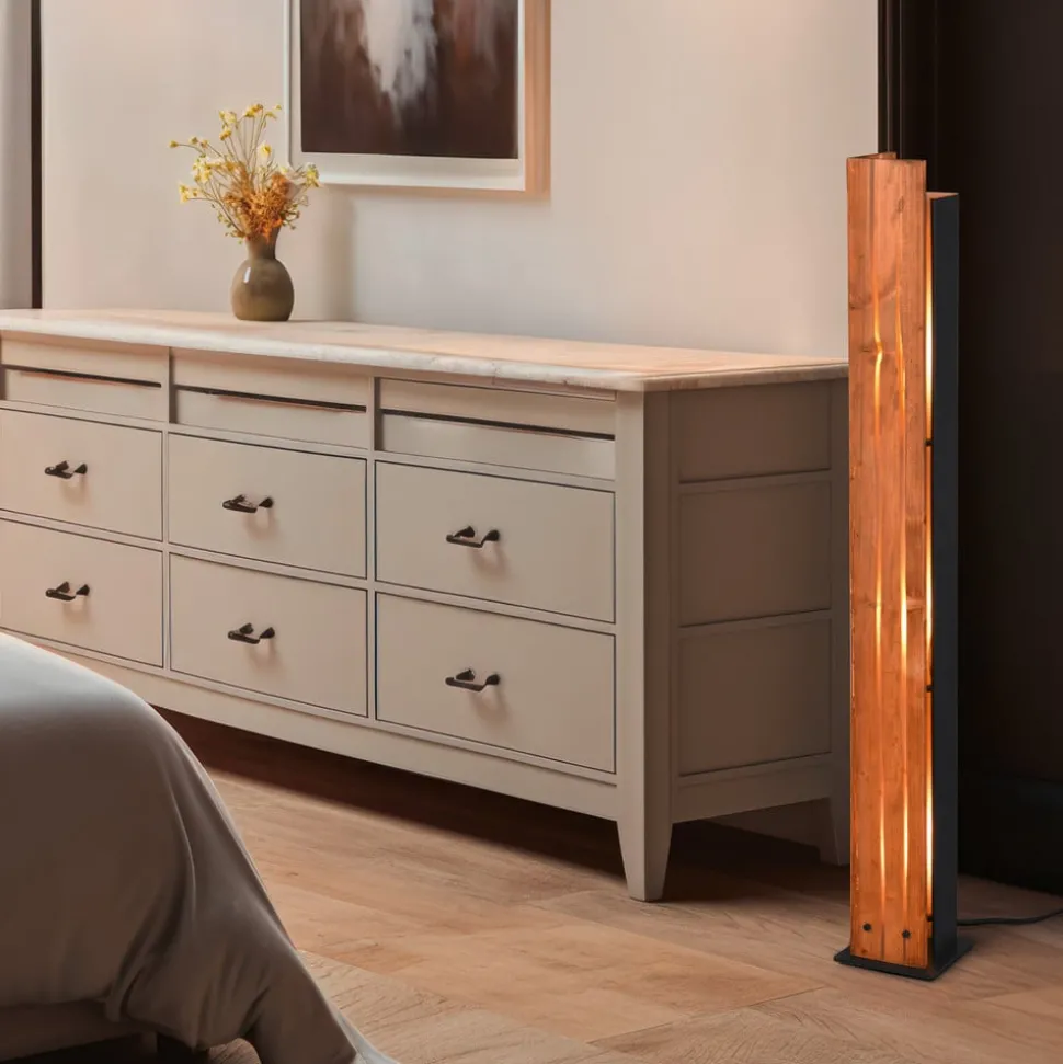 Karuni gulvlampe, tre, metall, lysebrun, svart