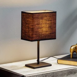 Kate-bordlampe med stoffskjerm, svart/gull