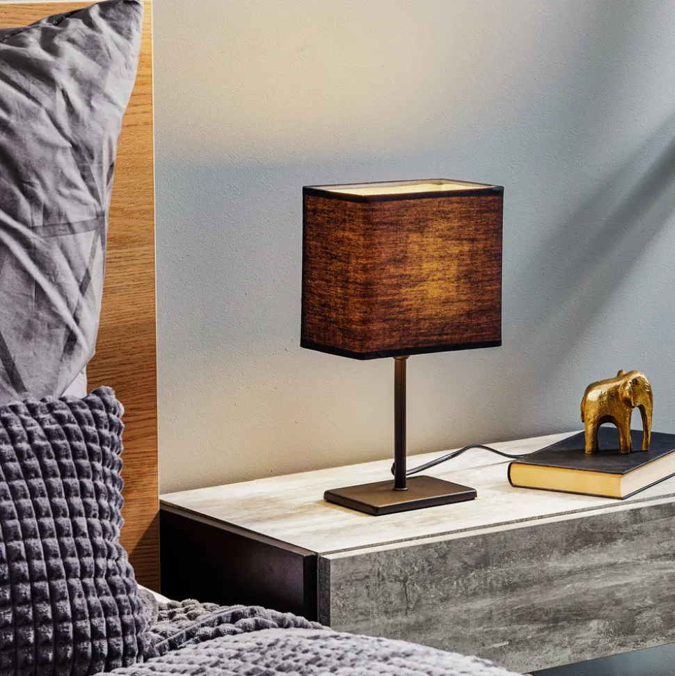 Kate-bordlampe med stoffskjerm, svart/gull