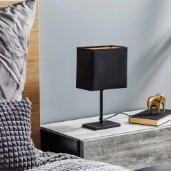 Kate-bordlampe med stoffskjerm, svart/gull