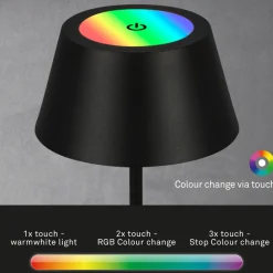 Kiki LED-bordlampe, svart, IP44, 3000 K, RGBW