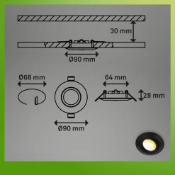 Klira innfellingslampe, svart, Ø 9 cm, svingbar, 3 stk