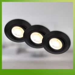 Klira innfellingslampe, svart, Ø 9 cm, svingbar, 3 stk