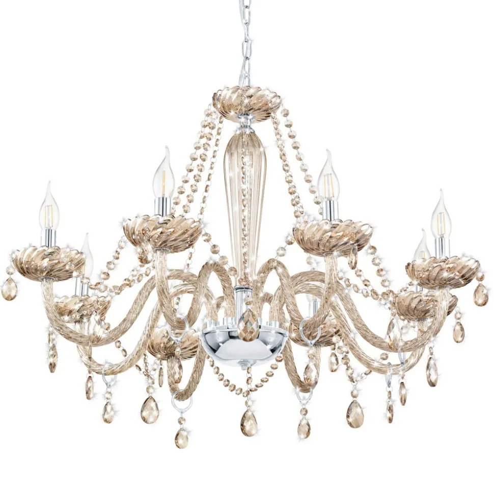 Konjakkfarget lysekrone Basilano i glass