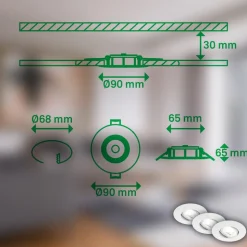 Kulana A innfellingslampe, hvit, 4000K, Ø9cm, sett med 3 stk