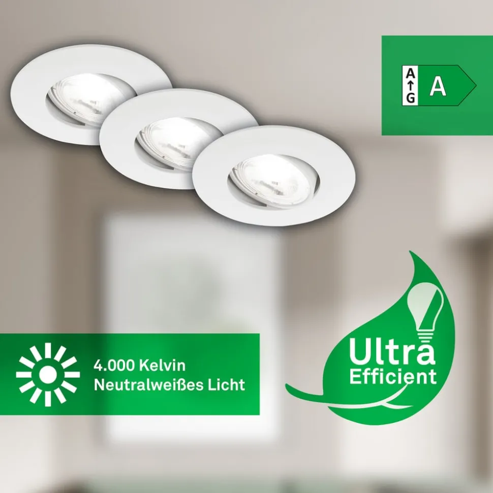 Kulana A innfellingslampe, hvit, 4000K, Ø9cm, sett med 3 stk