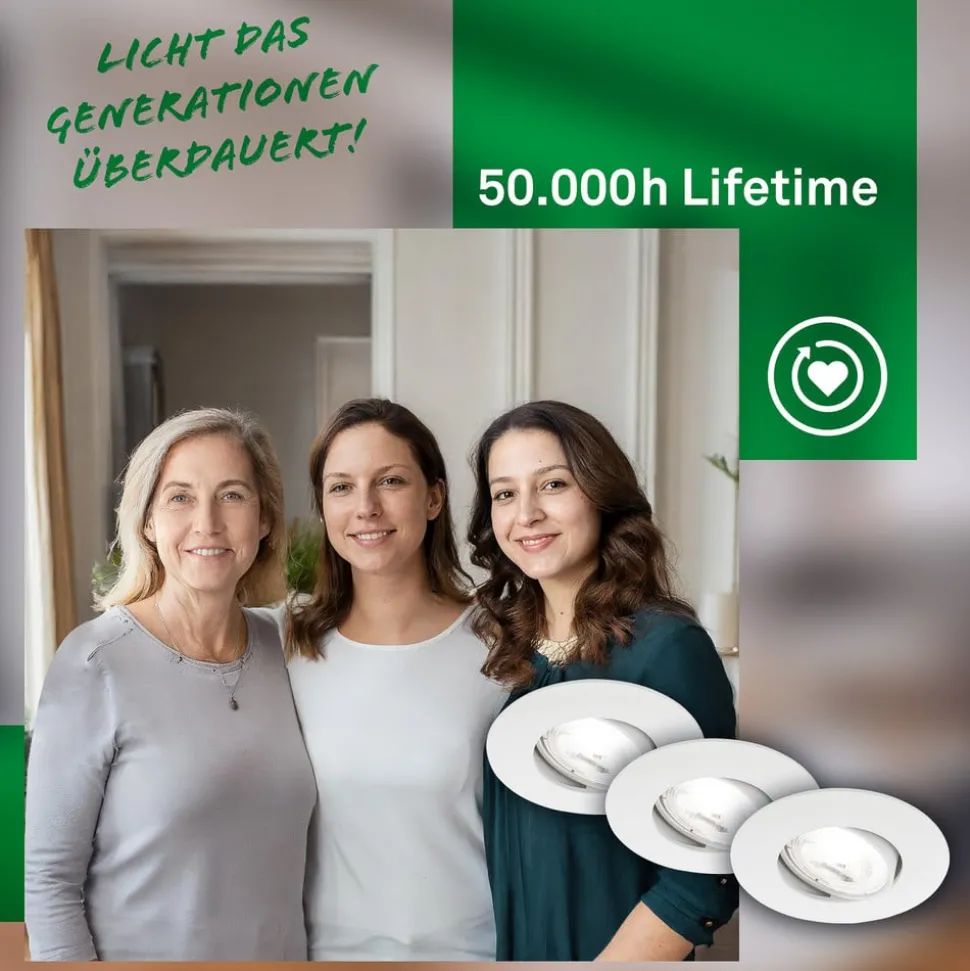 Kulana A innfellingslampe, hvit, 4000K, Ø9cm, sett med 3 stk