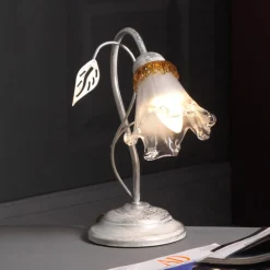 Lancia bordlampe, elfenbensfarget, 1 lyskilde, jern, glass