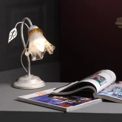 Lancia bordlampe, elfenbensfarget, 1 lyskilde, jern, glass