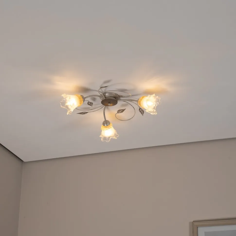 Lancia taklampe, elfenbensfarget, 3 lyskilder, jern, glass