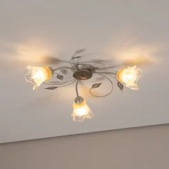 Lancia taklampe, elfenbensfarget, 3 lyskilder, jern, glass