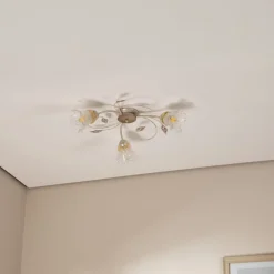 Lancia taklampe, elfenbensfarget, 3 lyskilder, jern, glass