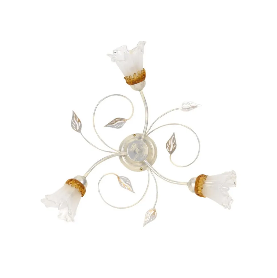 Lancia taklampe, elfenbensfarget, 3 lyskilder, jern, glass