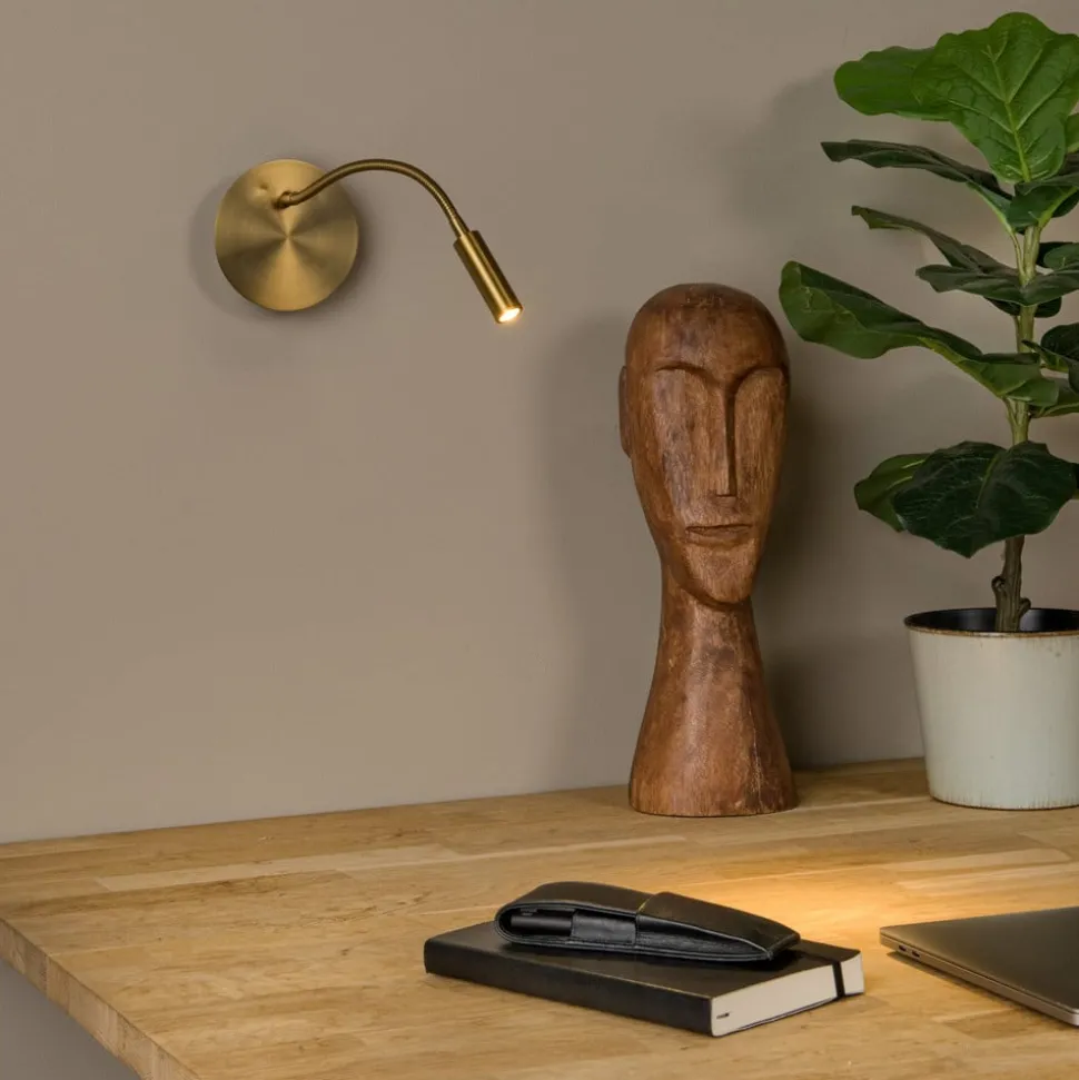 LED batteridrevet veggspot Jolijn, gull matt, fleksibel arm, Ø 11 cm, magnet