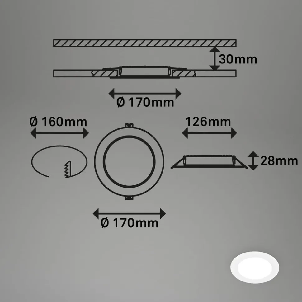 LED innfellingslampe Jeft, Ø 17 cm, hvit, 4000K, dimbar