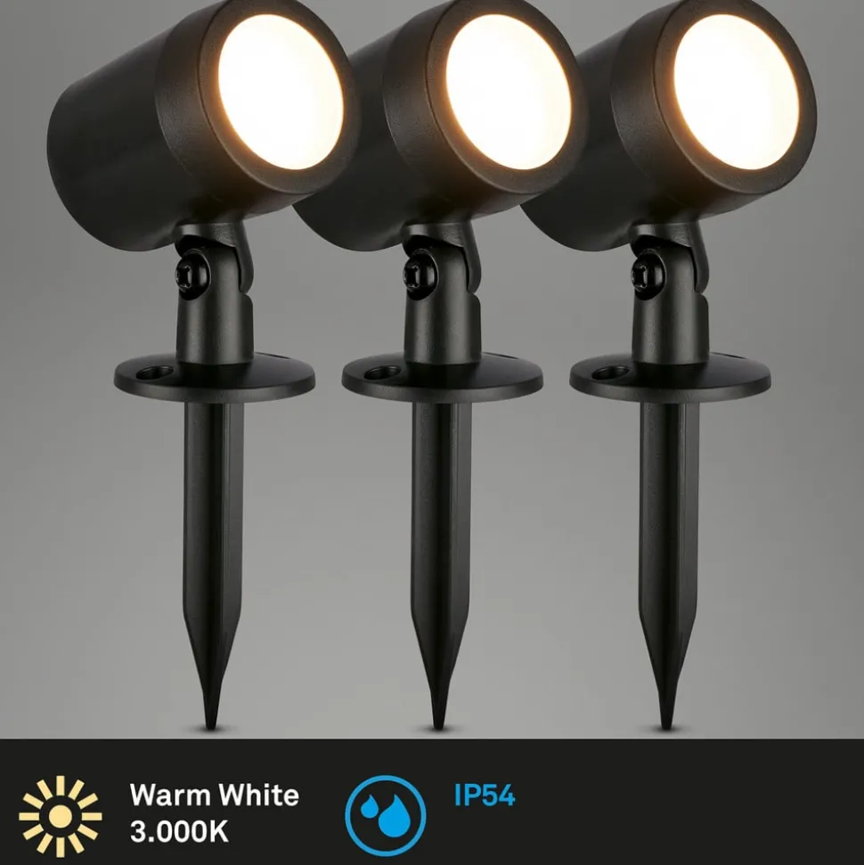 LED jordspyd 3799035, svart, plastsett med 3 stk Ø 5 cm