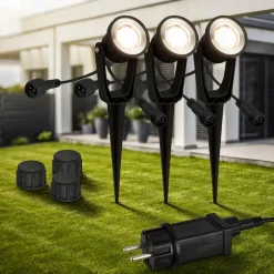 LED jordspydspotlight 3918035 12V startpakke med 3 stk, svart, Ø 5 cm