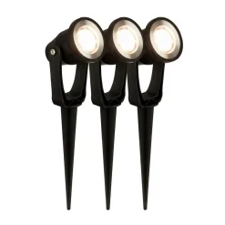 LED jordspydspotlight 3918035 12V startpakke med 3 stk, svart, Ø 5 cm