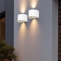 LED oppladbar utendørs vegglampe Talent, hvit, bredde 16 cm, sensor