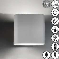 LED oppladbar vegglampe Magnetics, sølv, opp & ned, bredde 10 cm