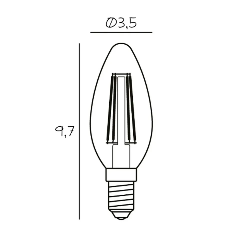 LED stearinlyspære, E14, 3,5 W, 2200 K, glødetråd, dimbar
