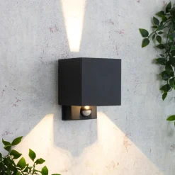 LED utendørs vegglampe Dubai, antrasitt, bredde 10 cm, sensor