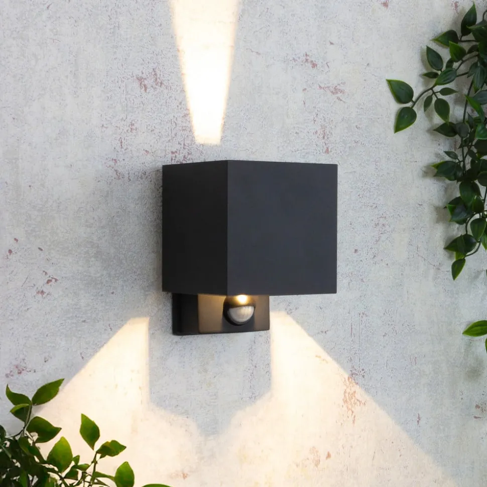 LED utendørs vegglampe Dubai, antrasitt, bredde 10 cm, sensor