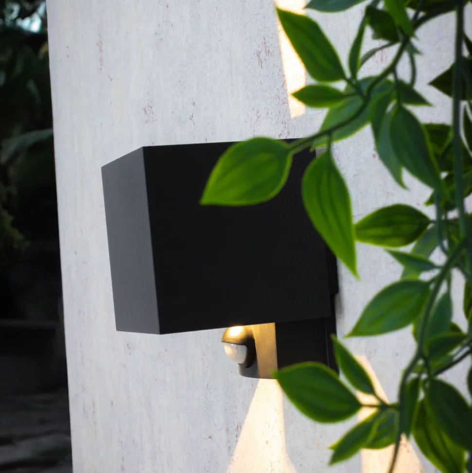 LED utendørs vegglampe Dubai, antrasitt, bredde 10 cm, sensor