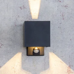 LED utendørs vegglampe Dubai, antrasitt, bredde 10 cm, sensor