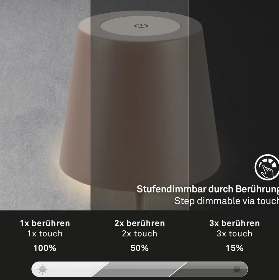 LED-bordlampe 7508012, brun, 2700 K IP44 berøringsdimmer
