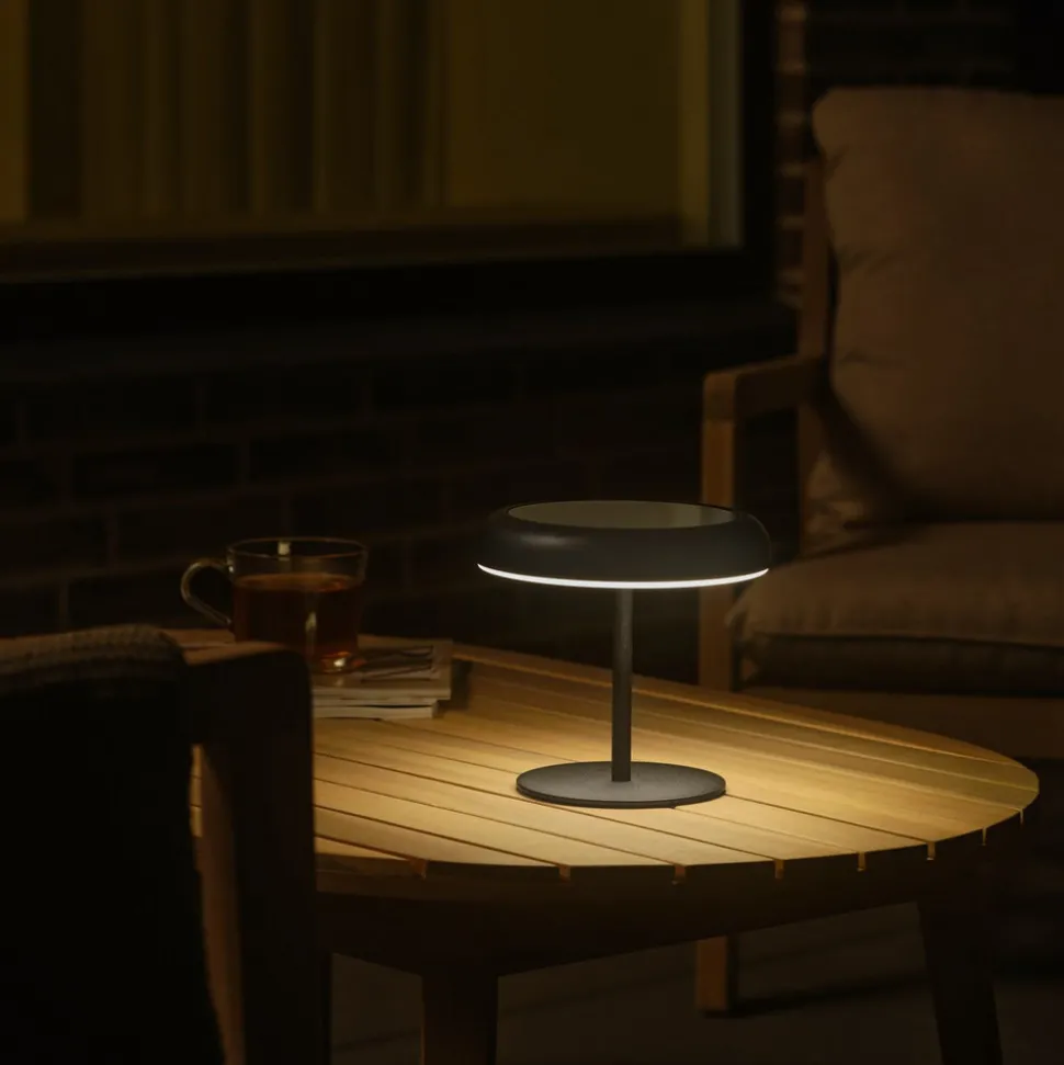 LED-bordlampe med solcellepanel og batteri Elmer, svart, metall, IP44