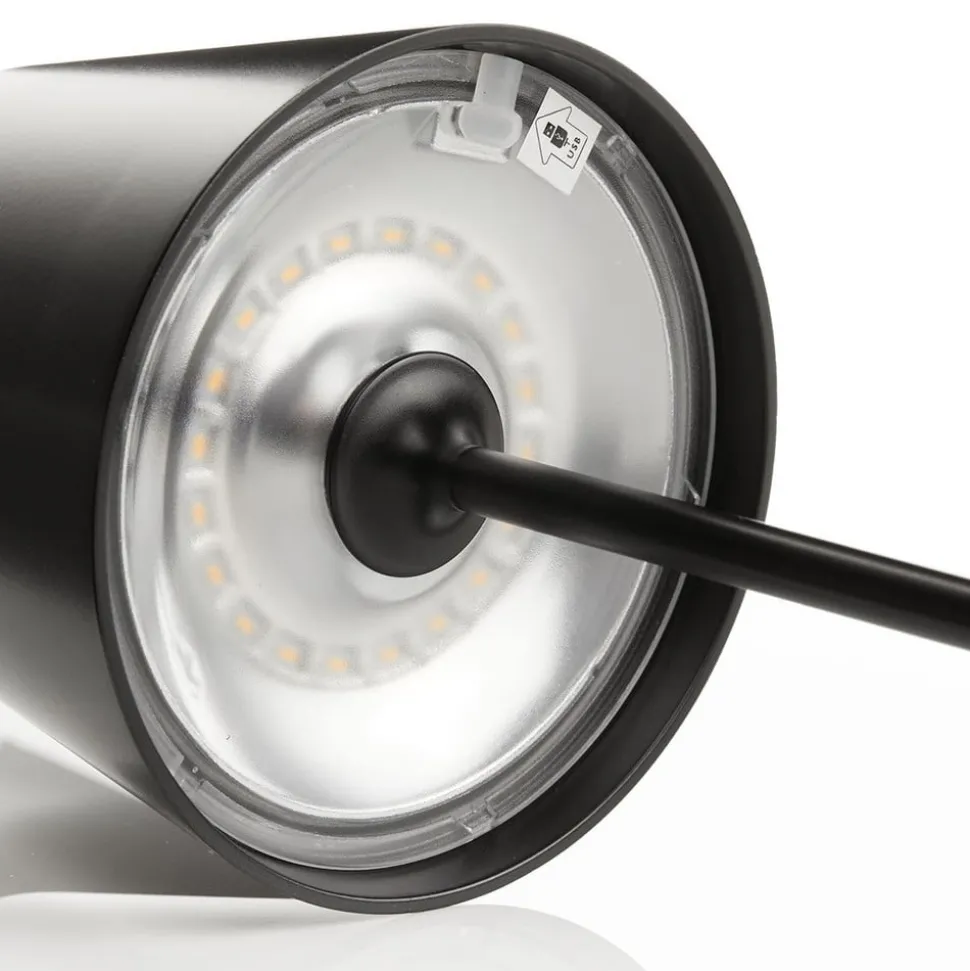 LED-bordlampe Toc med USB-lader, IP54, svart