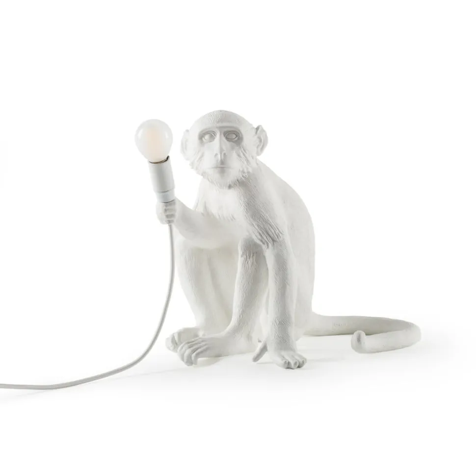 LED-dekobordlampe Monkey Lamp, hvit, sitter