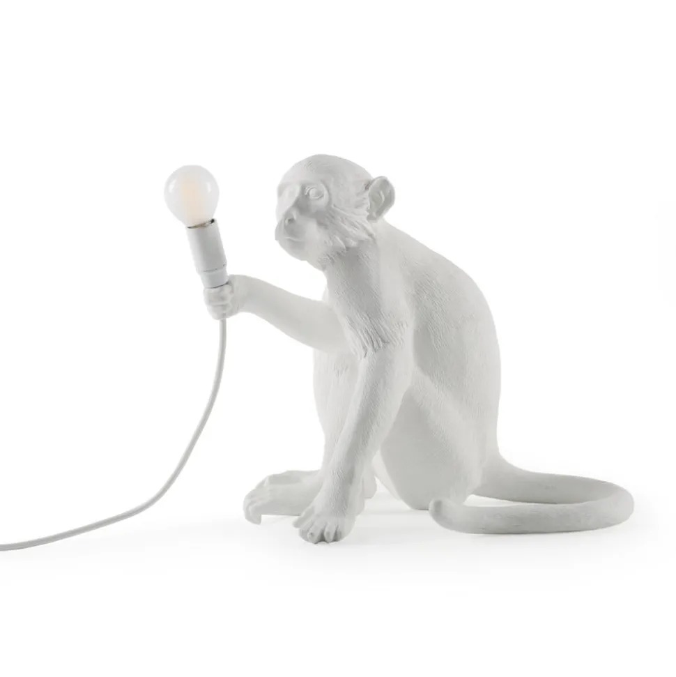 LED-dekobordlampe Monkey Lamp, hvit, sitter