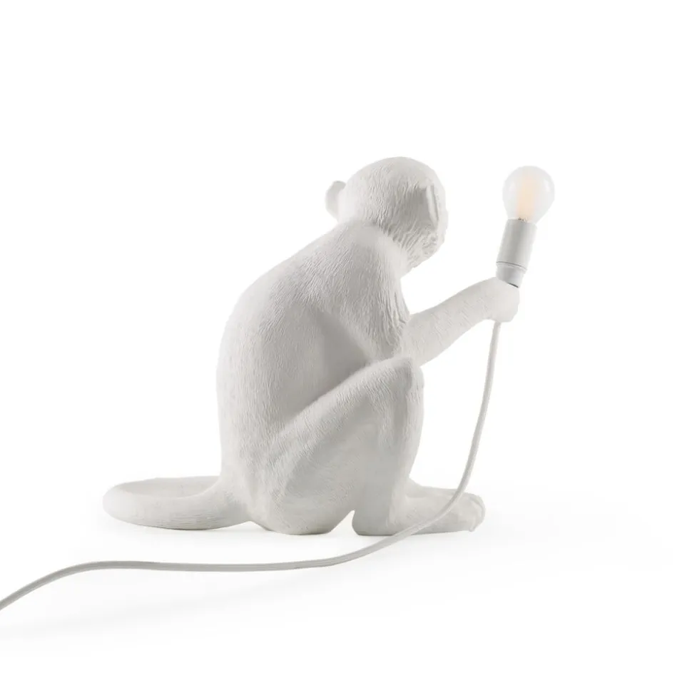 LED-dekobordlampe Monkey Lamp, hvit, sitter