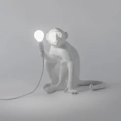 LED-dekobordlampe Monkey Lamp, hvit, sitter
