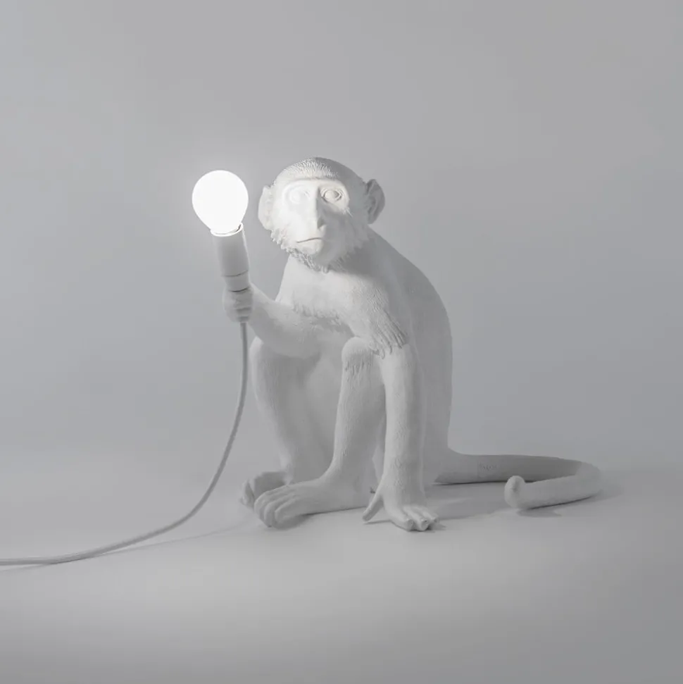 LED-dekobordlampe Monkey Lamp, hvit, sitter