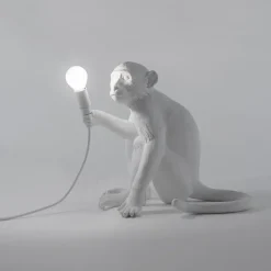 LED-dekobordlampe Monkey Lamp, hvit, sitter
